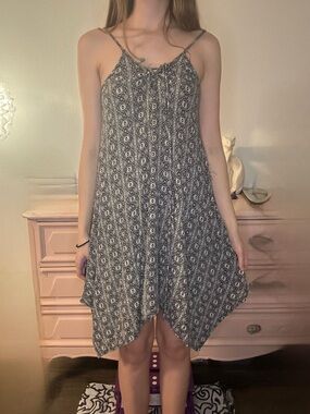 mahina Black and White Printed Spaghetti-Strap Midi Dress